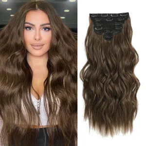 Clip in Hair Extensions, 6 PCS Natural & Soft Hair & Blends Well Hair Extensions, Medium Brown Long Wavy Hairpieces(20inch, 6pcs, Medium Brown)