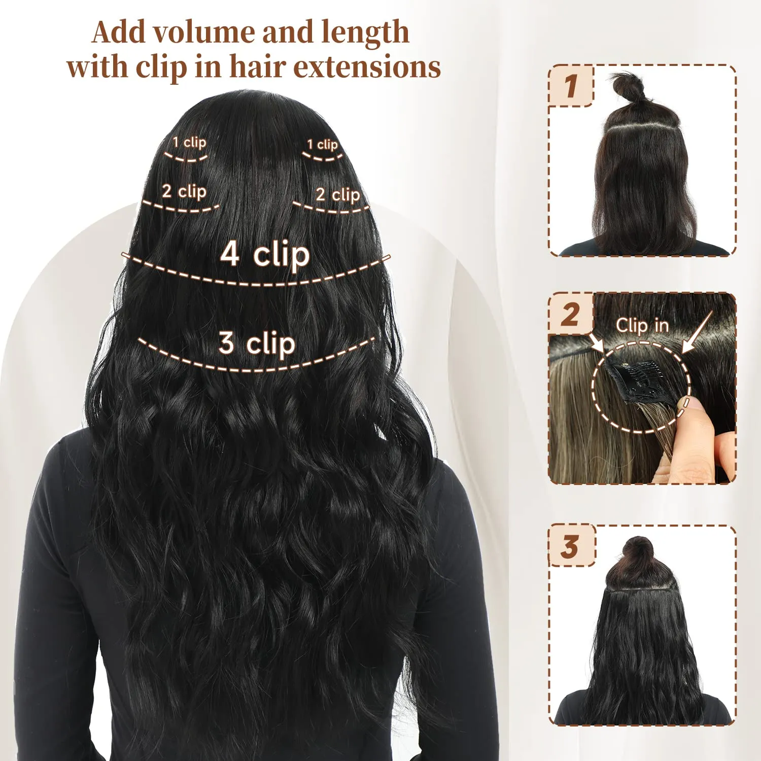 Clip in Hair Extensions, 6 PCS Natural & Soft Hair & Blends Well Hair Extensions, Medium Brown Long Wavy Hairpieces(20inch, 6pcs, Medium Brown)