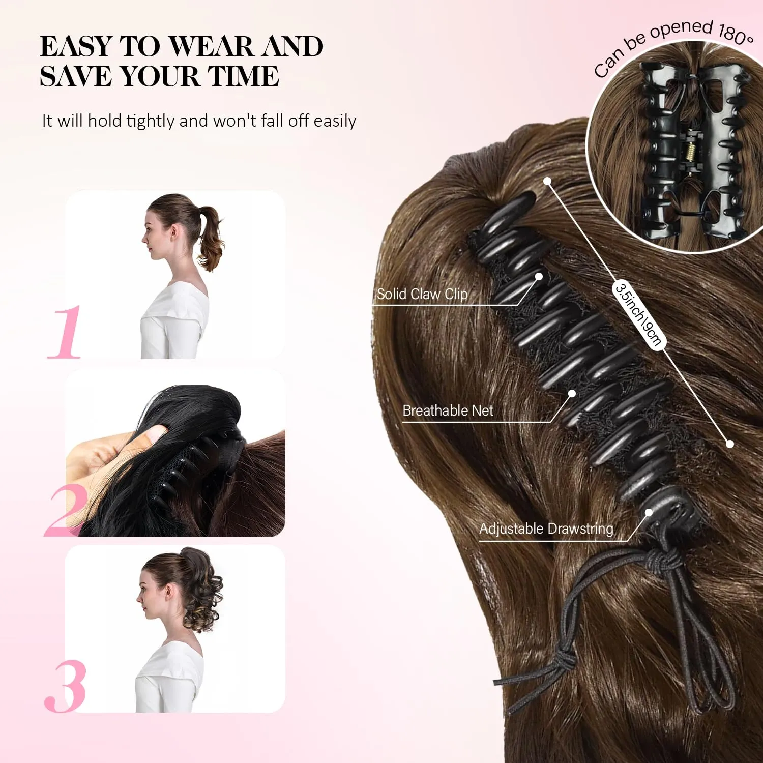 Clip on Ponytails for Women - 12 Inch Curly Ponytail Extension, Wavy Pony Tails Hair Extensions, Synthetic Hair Extensions Ponytail, Clip in Ponytail (Color: Chestnut Brown With Golden Highlights)