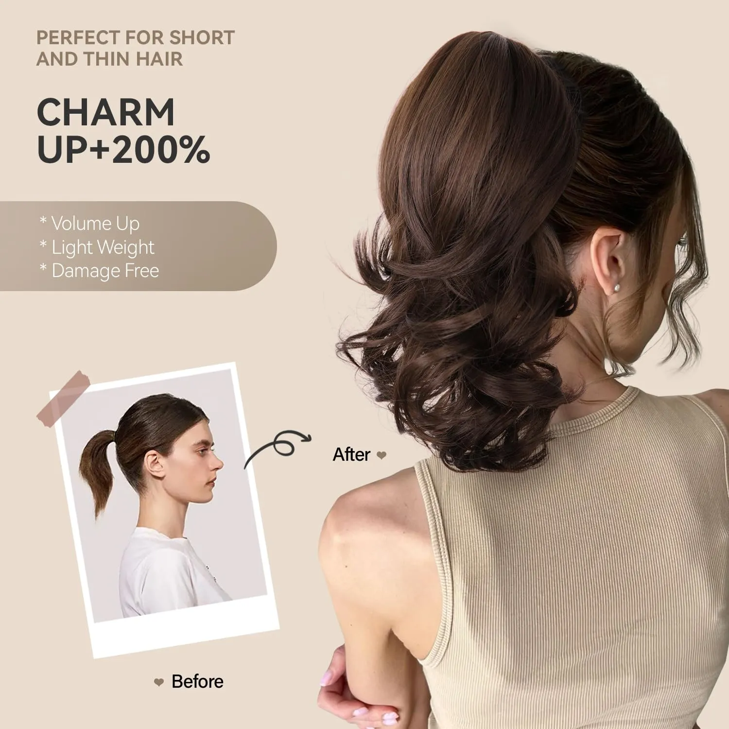 Clip on Ponytails for Women - 14 Inch Curly Ponytail Extension, Wavy Pony Tails Hair Extensions, Synthetic Hair Extensions Ponytail, Clip in Ponytail (Color: Dark Ash Blonde With Golden Ends)