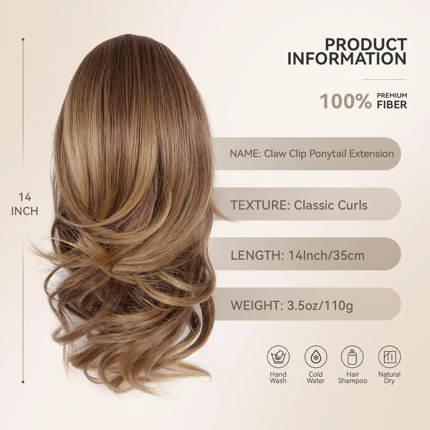 Clip on Ponytails for Women - 14 Inch Curly Ponytail Extension, Wavy Pony Tails Hair Extensions, Synthetic Hair Extensions Ponytail, Clip in Ponytail (Color: Dark Ash Blonde With Golden Ends)