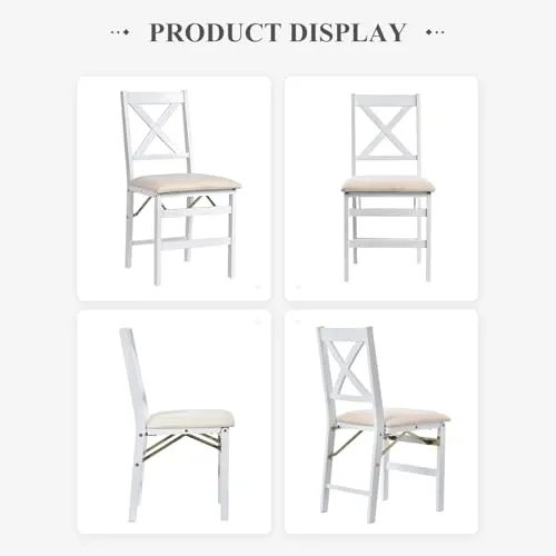 COLAMY Folding Dining Chairs Set of 6, Foldable Chairs with Padded Seats, Wood Folding Dining Room Chairs for Dinner, Kitchen, Party, Camping, White
