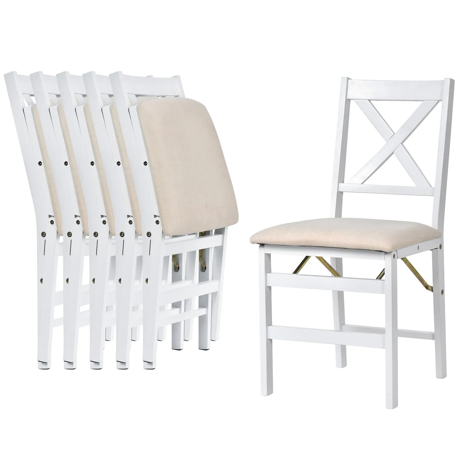 COLAMY Folding Dining Chairs Set of 6, Foldable Chairs with Padded Seats, Wood Folding Dining Room Chairs for Dinner, Kitchen, Party, Camping, White