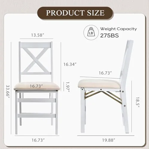 COLAMY Folding Dining Chairs Set of 6, Foldable Chairs with Padded Seats, Wood Folding Dining Room Chairs for Dinner, Kitchen, Party, Camping, White