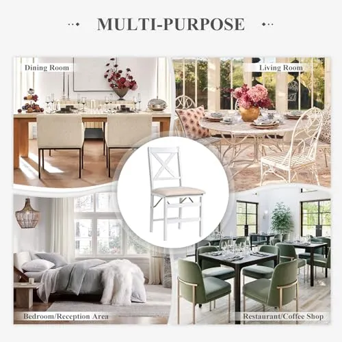COLAMY Folding Dining Chairs Set of 6, Foldable Chairs with Padded Seats, Wood Folding Dining Room Chairs for Dinner, Kitchen, Party, Camping, White