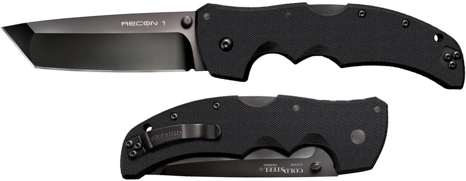 Cold Steel Recon 1 4" S35VN Razor-Sharp Blade 5.375" G-10 Handle Tactical Folding Knife w/Tri-Ad Lock, Ambidextrous Pocket/Belt Clip
