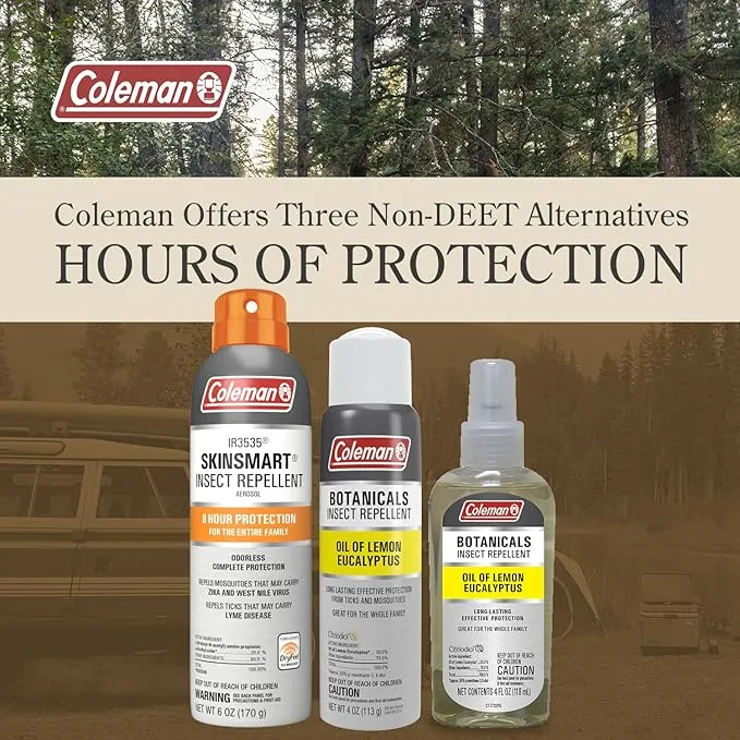 Coleman Insect Repellent Spray – Botanicals Non-DEET Lemon Eucalyptus Insect Repellent Pump Spray, Protection Against Ticks, Mosquitoes, chiggers, gnats, Ideal for Camping, Outdoor Activities, 4floz