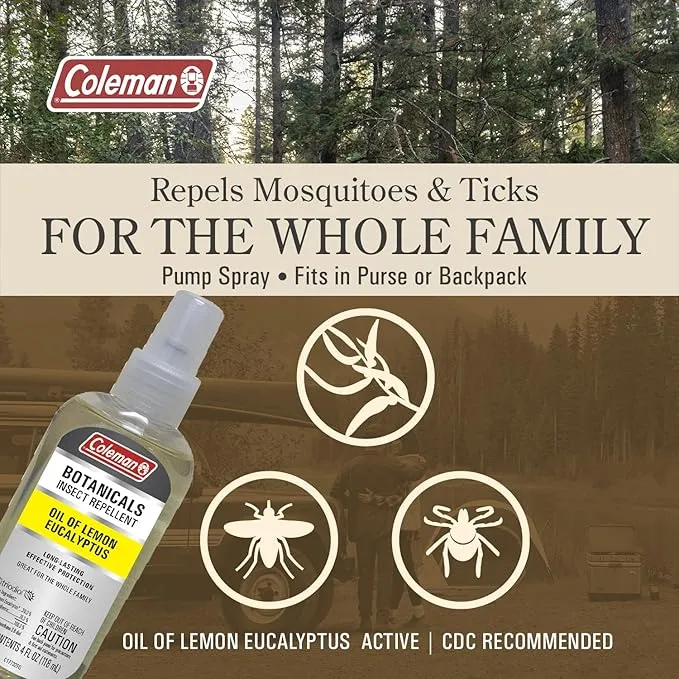 Coleman Insect Repellent Spray – Botanicals Non-DEET Lemon Eucalyptus Insect Repellent Pump Spray, Protection Against Ticks, Mosquitoes, chiggers, gnats, Ideal for Camping, Outdoor Activities, 4floz