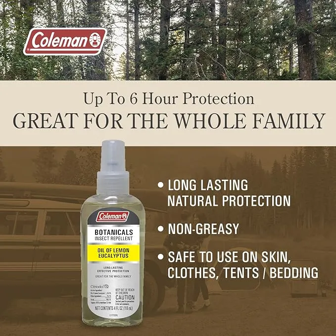 Coleman Insect Repellent Spray – Botanicals Non-DEET Lemon Eucalyptus Insect Repellent Pump Spray, Protection Against Ticks, Mosquitoes, chiggers, gnats, Ideal for Camping, Outdoor Activities, 4floz