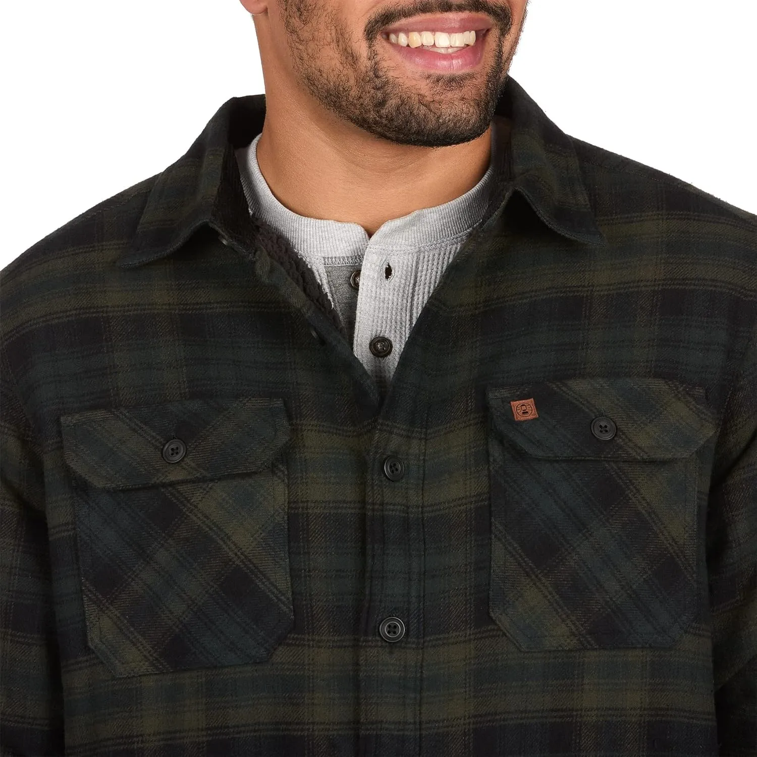 Coleman Sherpa Lined Yukon Flannel Shirt Jackets with Corduroy Trim Red/Charcoal Large
