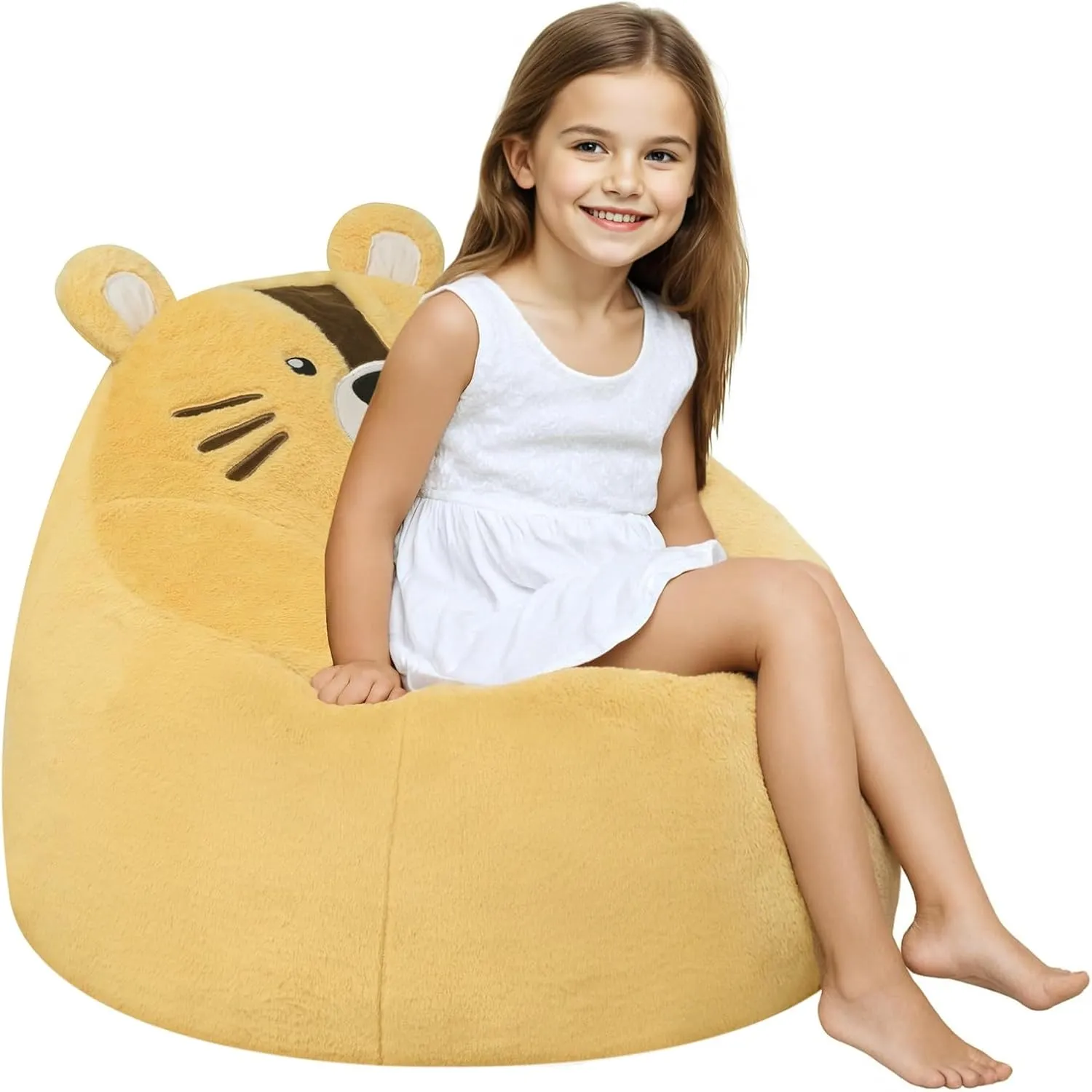 COMAX Bean Bag Chairs for Kids, Toddler BeanBag Sofa with Filler Bean Couch Stuffed for Boys and Girls, Lazy Floor Chair for Playroom, Nursery Room, Tiger