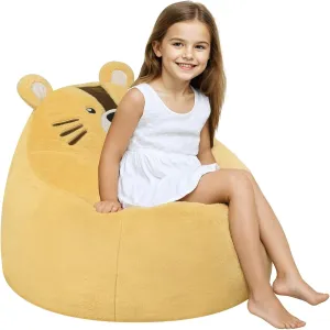 COMAX Bean Bag Chairs for Kids, Toddler BeanBag Sofa with Filler Bean Couch Stuffed for Boys and Girls, Lazy Floor Chair for Playroom, Nursery Room, Tiger