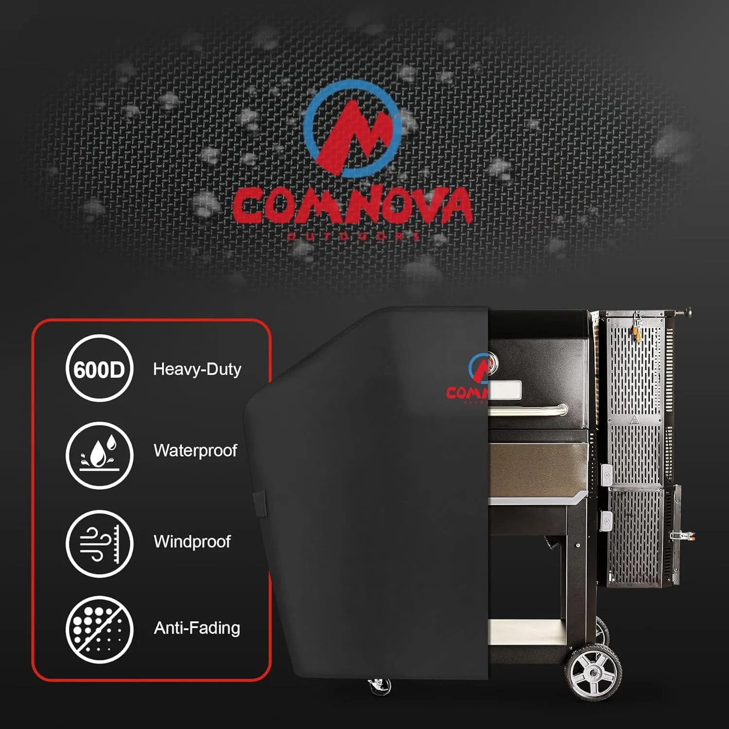 Comnova Grill Cover for Masterbuilt Gravity Series 1050 Digital Charcoal Grill and Smoker, Waterproof & Heavy Duty, 600D Charcoal Grill Cover for MB20040220, Black (61" x 21" x 48")