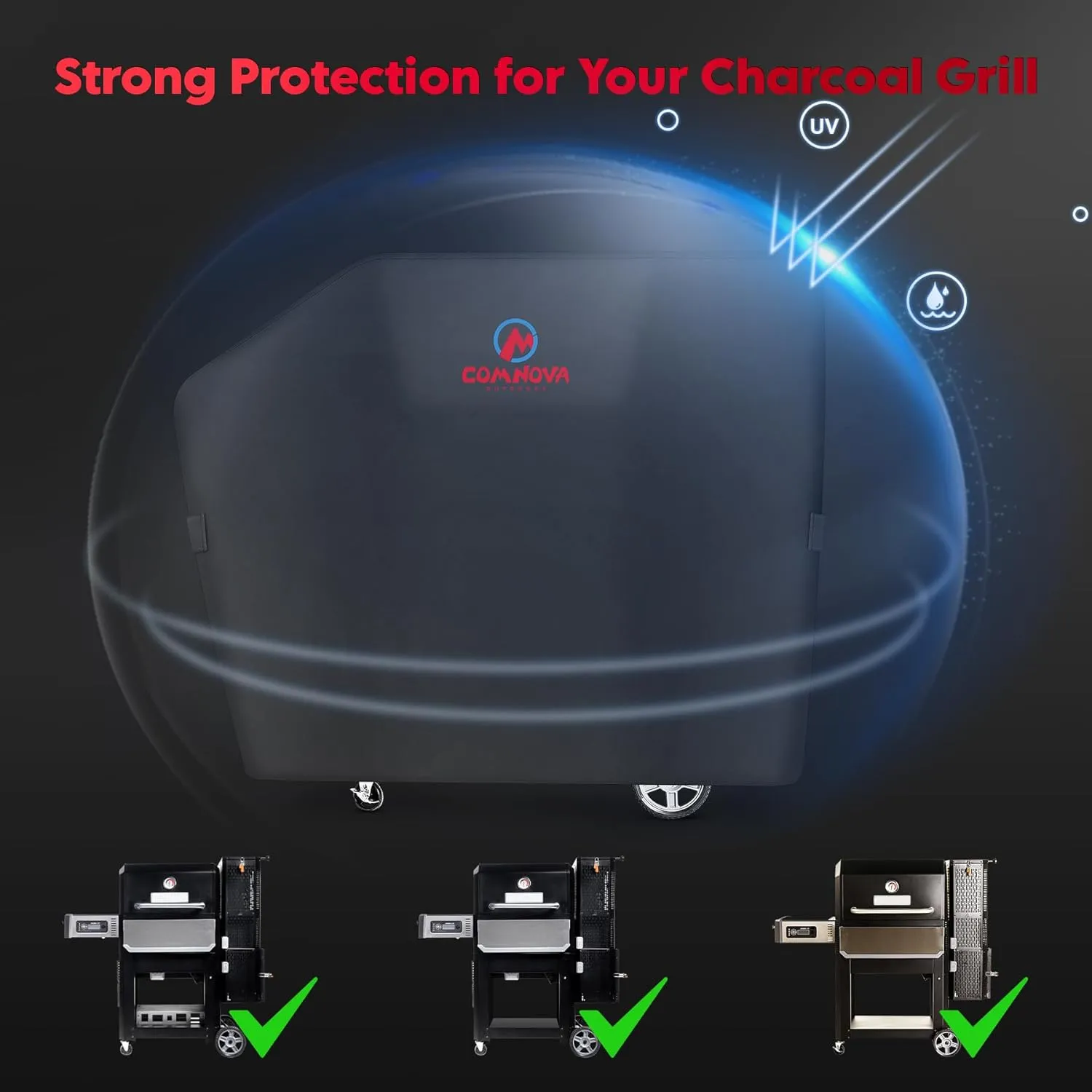 Comnova Grill Cover for Masterbuilt Gravity Series 1050 Digital Charcoal Grill and Smoker, Waterproof & Heavy Duty, 600D Charcoal Grill Cover for MB20040220, Black (61" x 21" x 48")