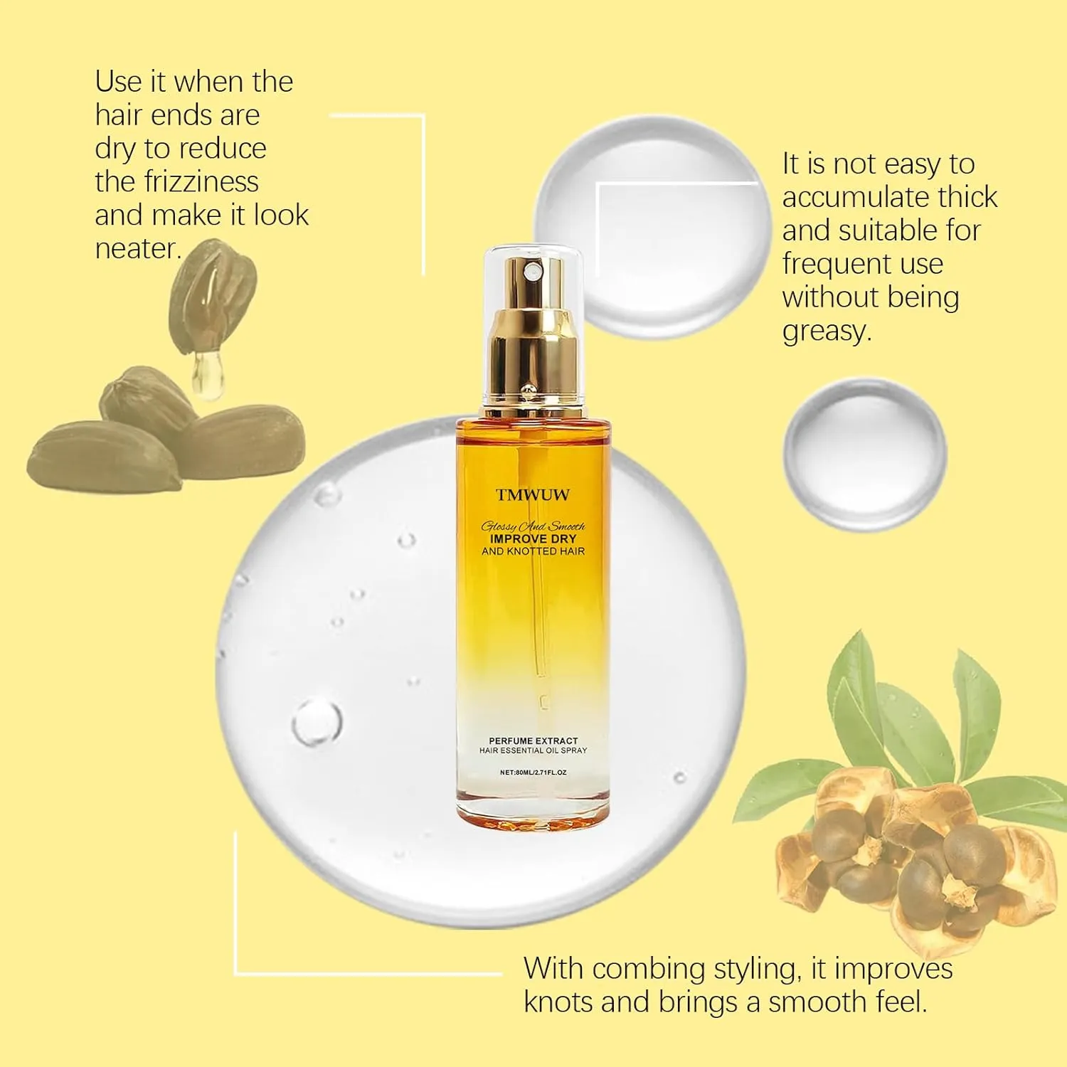 Conditioning Oil Spray,Clear Hair Spray for Dry and Frizzy Hair,Leave-in Hair Conditioning Oil with Jojoba Oil and Shea Butter，Detangling, Styling and Hydrating (3PS)