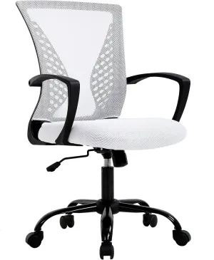 Conference Room Chairs Home Office Chair Ergonomic Desk Mesh Computer with Lumbar Support Armrest Mid Back Rolling Swivel Adjustable Task Cute Chair, White, 19.3x17.7x41.1Inches, MC-GF411-White
