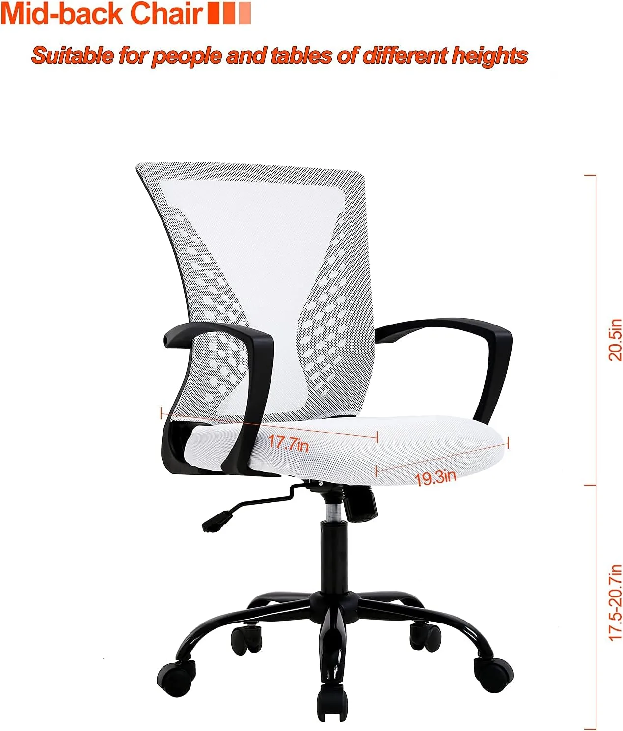 Conference Room Chairs Home Office Chair Ergonomic Desk Mesh Computer with Lumbar Support Armrest Mid Back Rolling Swivel Adjustable Task Cute Chair, White, 19.3x17.7x41.1Inches, MC-GF411-White