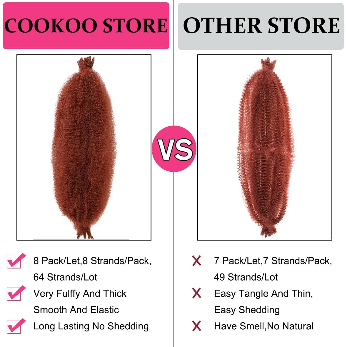 COOKOO 16 Inch Springy Afro Twist Hair 8 packs Copper Red Pre-Fluffed Spring Twist Hair Pre-Separated Marley Twist Braiding Hair For Distressed Soft Locs Hair Synthetic Hair Extensions(16 Inch,350#)