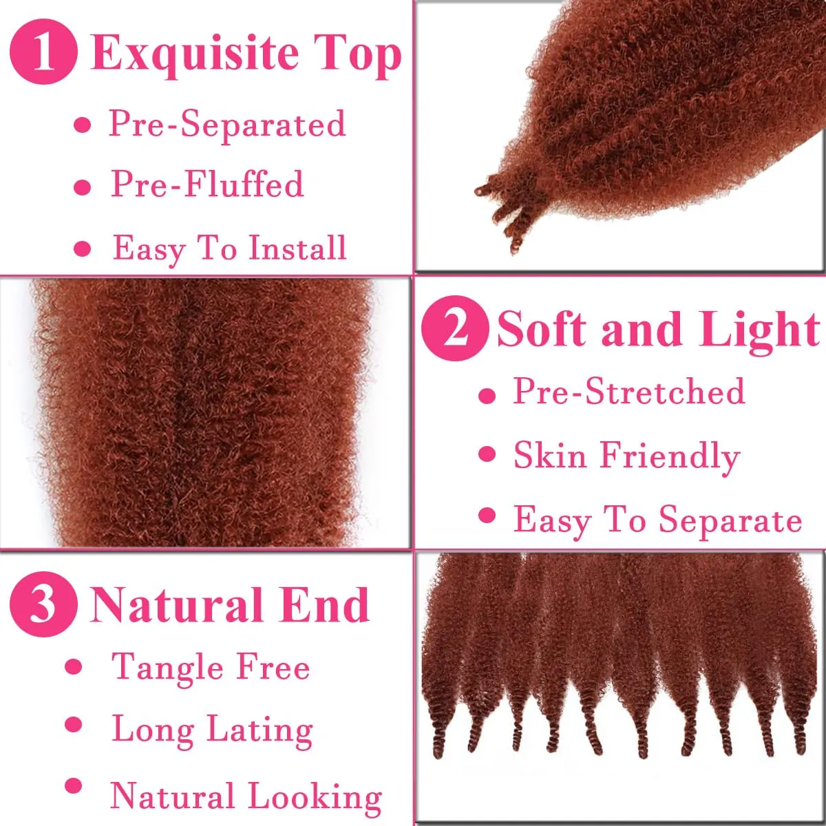 COOKOO 16 Inch Springy Afro Twist Hair 8 packs Copper Red Pre-Fluffed Spring Twist Hair Pre-Separated Marley Twist Braiding Hair For Distressed Soft Locs Hair Synthetic Hair Extensions(16 Inch,350#)