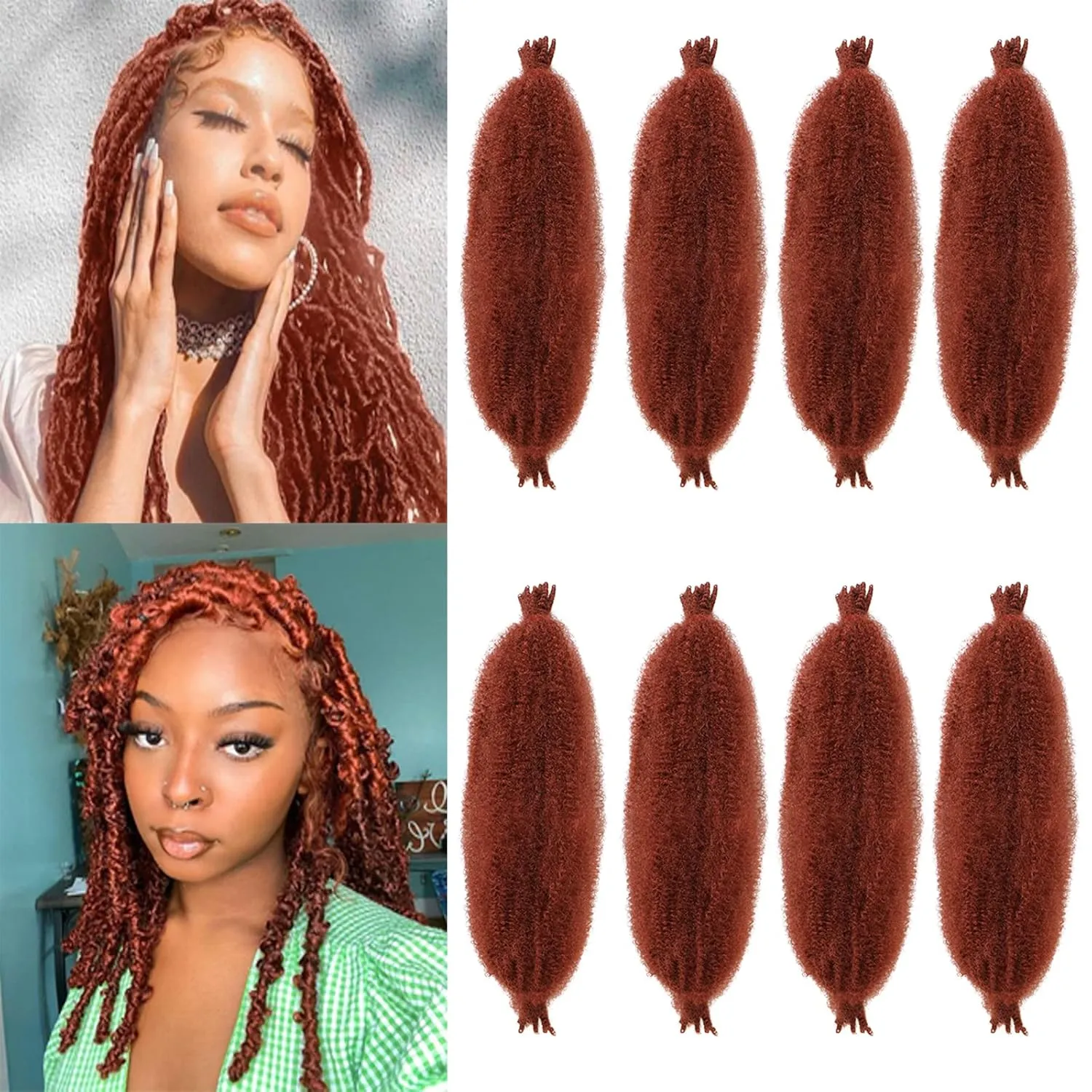 COOKOO 16 Inch Springy Afro Twist Hair 8 packs Copper Red Pre-Fluffed Spring Twist Hair Pre-Separated Marley Twist Braiding Hair For Distressed Soft Locs Hair Synthetic Hair Extensions(16 Inch,350#)