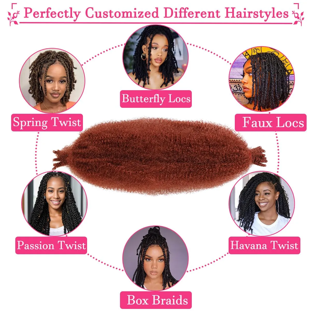COOKOO 16 Inch Springy Afro Twist Hair 8 packs Copper Red Pre-Fluffed Spring Twist Hair Pre-Separated Marley Twist Braiding Hair For Distressed Soft Locs Hair Synthetic Hair Extensions(16 Inch,350#)