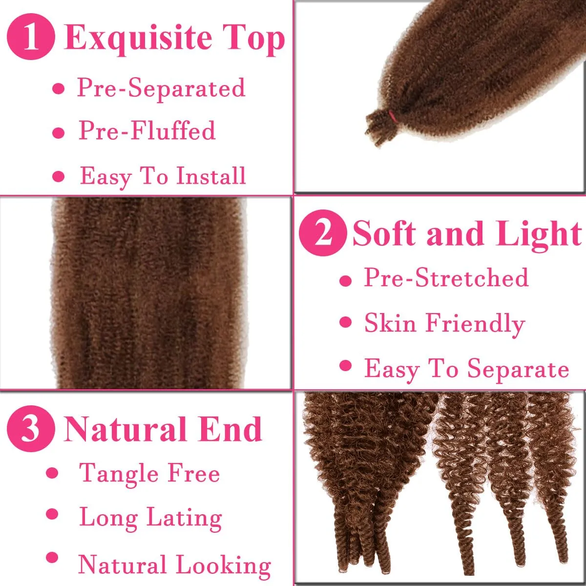 COOKOO Springy Afro Twist Hair 16 Inch 8 packs Pre Fluffed Marley Twist Braiding Hair Spring Twist Hair Kinky Twist Hair for Distressed Faux Locs Hair Synthetic Hair Extensions for Women(16 Inch,30#)