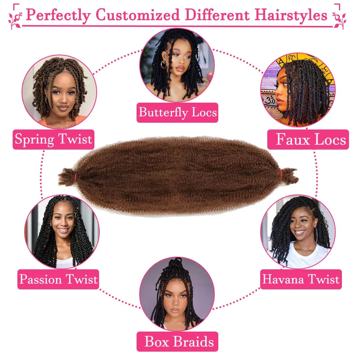 COOKOO Springy Afro Twist Hair 16 Inch 8 packs Pre Fluffed Marley Twist Braiding Hair Spring Twist Hair Kinky Twist Hair for Distressed Faux Locs Hair Synthetic Hair Extensions for Women(16 Inch,30#)
