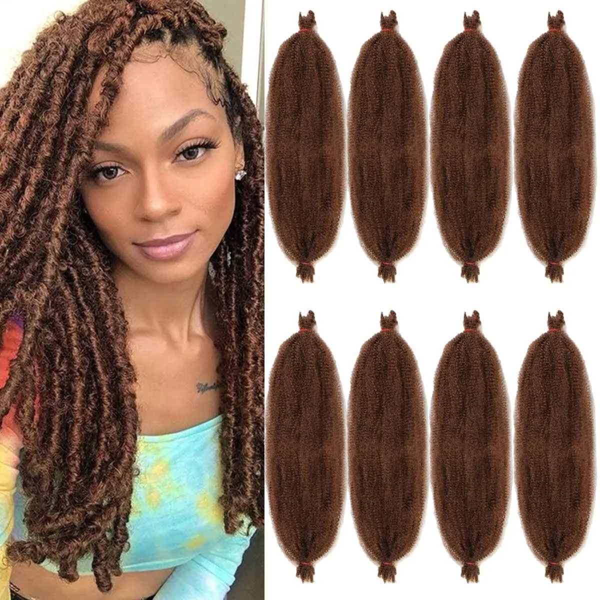 COOKOO Springy Afro Twist Hair 16 Inch 8 packs Pre Fluffed Marley Twist Braiding Hair Spring Twist Hair Kinky Twist Hair for Distressed Faux Locs Hair Synthetic Hair Extensions for Women(16 Inch,30#)