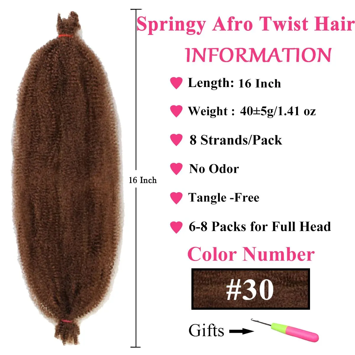 COOKOO Springy Afro Twist Hair 16 Inch 8 packs Pre Fluffed Marley Twist Braiding Hair Spring Twist Hair Kinky Twist Hair for Distressed Faux Locs Hair Synthetic Hair Extensions for Women(16 Inch,30#)