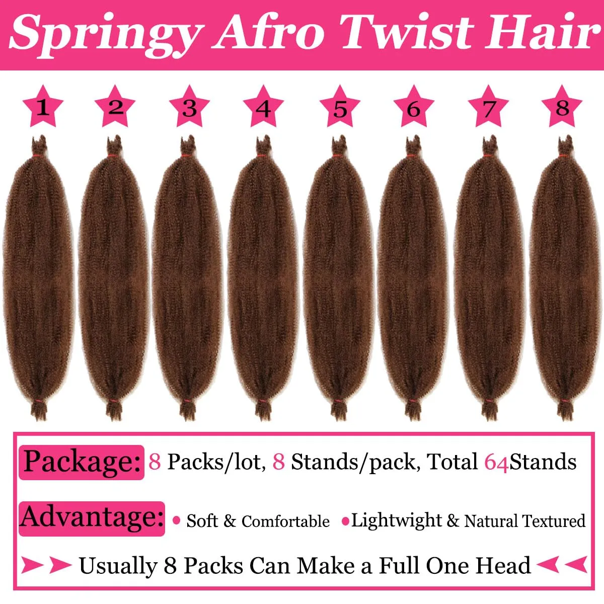 COOKOO Springy Afro Twist Hair 16 Inch 8 packs Pre Fluffed Marley Twist Braiding Hair Spring Twist Hair Kinky Twist Hair for Distressed Faux Locs Hair Synthetic Hair Extensions for Women(16 Inch,30#)