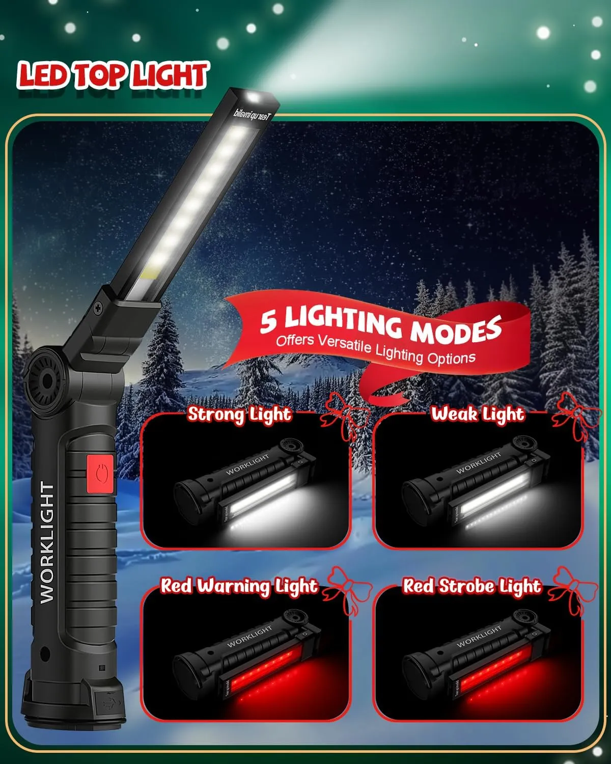 Coquimbo Tool Gifts for Men Him, Rechargeable LED Work Light Grill Light with Magnetic Base 5 Modes 360° Rotate Mens Gifts (4 Pack Black)