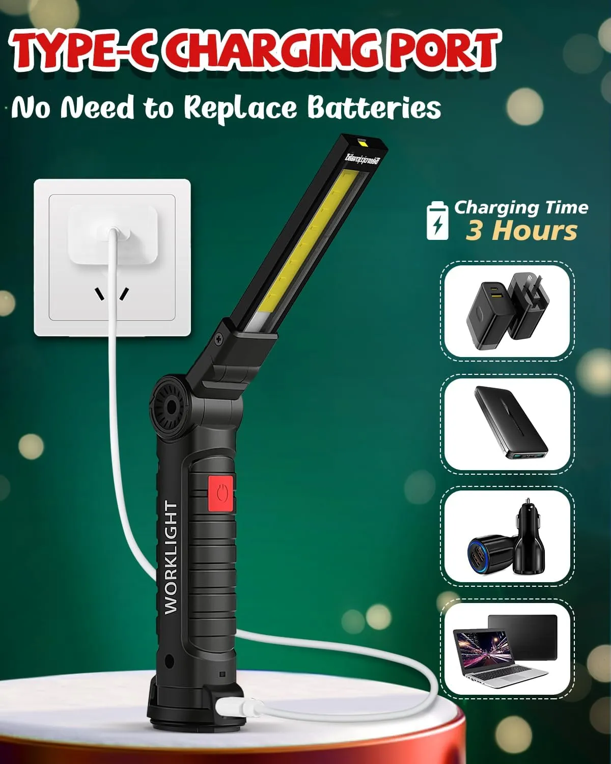 Coquimbo Tool Gifts for Men Him, Rechargeable LED Work Light Grill Light with Magnetic Base 5 Modes 360° Rotate Mens Gifts (4 Pack Black)