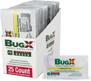 CoreTex Bug X FR DEET-Free Insect Repellent Wipes - Pack of 25 Single-Use, Naturally Derived Geranium Oil Bug Wipes - Protects Against Flies, Fleas & Ticks - Travel Size Mosquito Repellent Towelettes