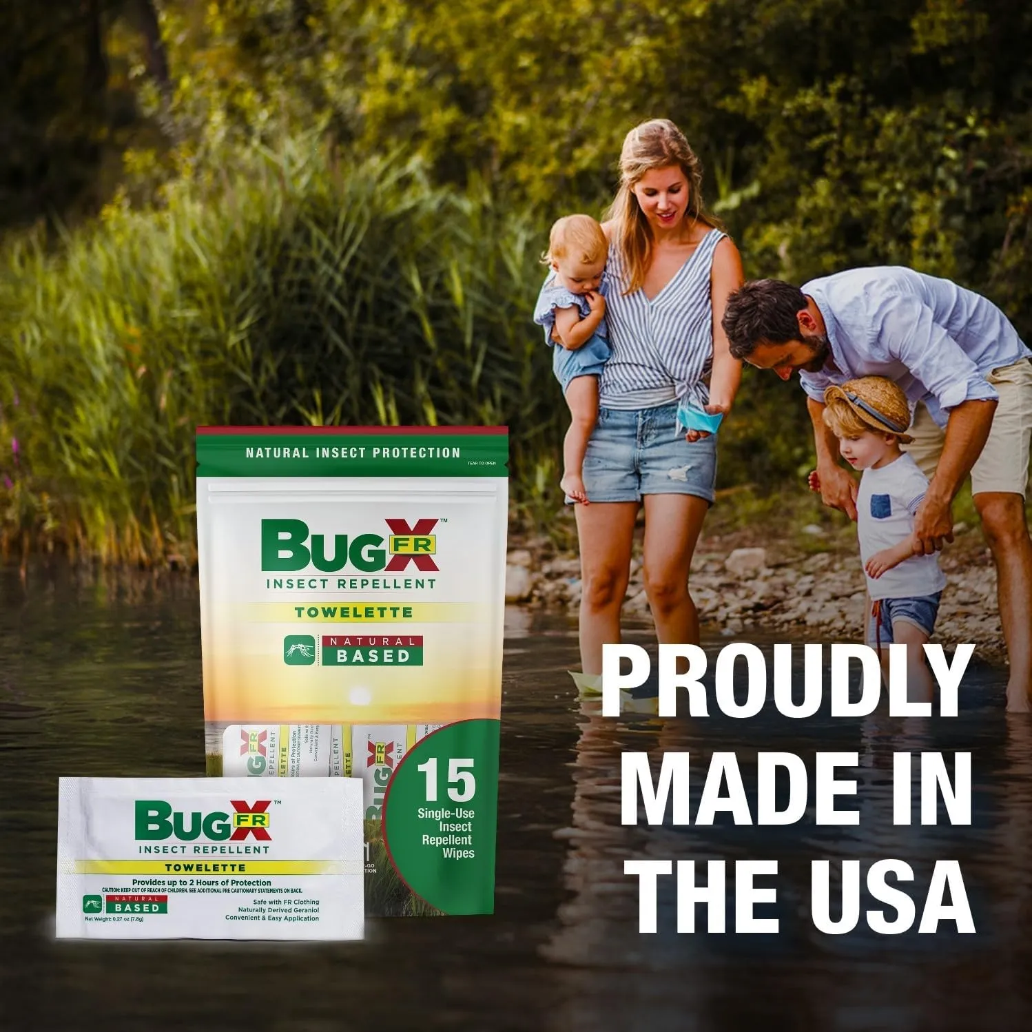 CoreTex Bug X FR DEET-Free Insect Repellent Wipes - Pack of 25 Single-Use, Naturally Derived Geranium Oil Bug Wipes - Protects Against Flies, Fleas & Ticks - Travel Size Mosquito Repellent Towelettes