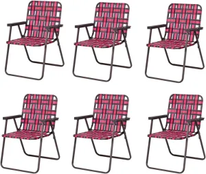 COSTWAY 6pcs Folding Beach Chair Camping Lawn Webbing Chair Lightweight 1 Position (Red)