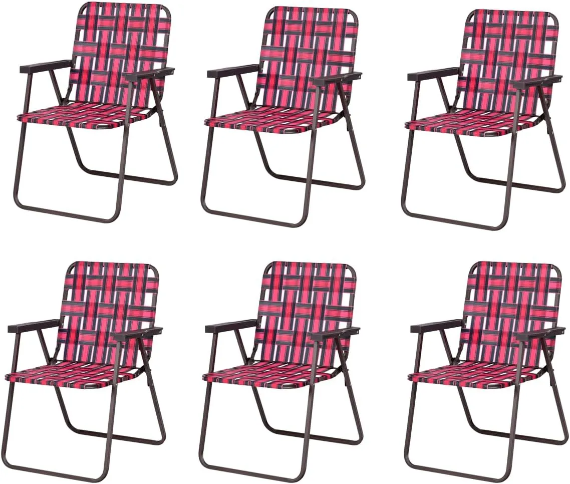 COSTWAY 6pcs Folding Beach Chair Camping Lawn Webbing Chair Lightweight 1 Position (Red)
