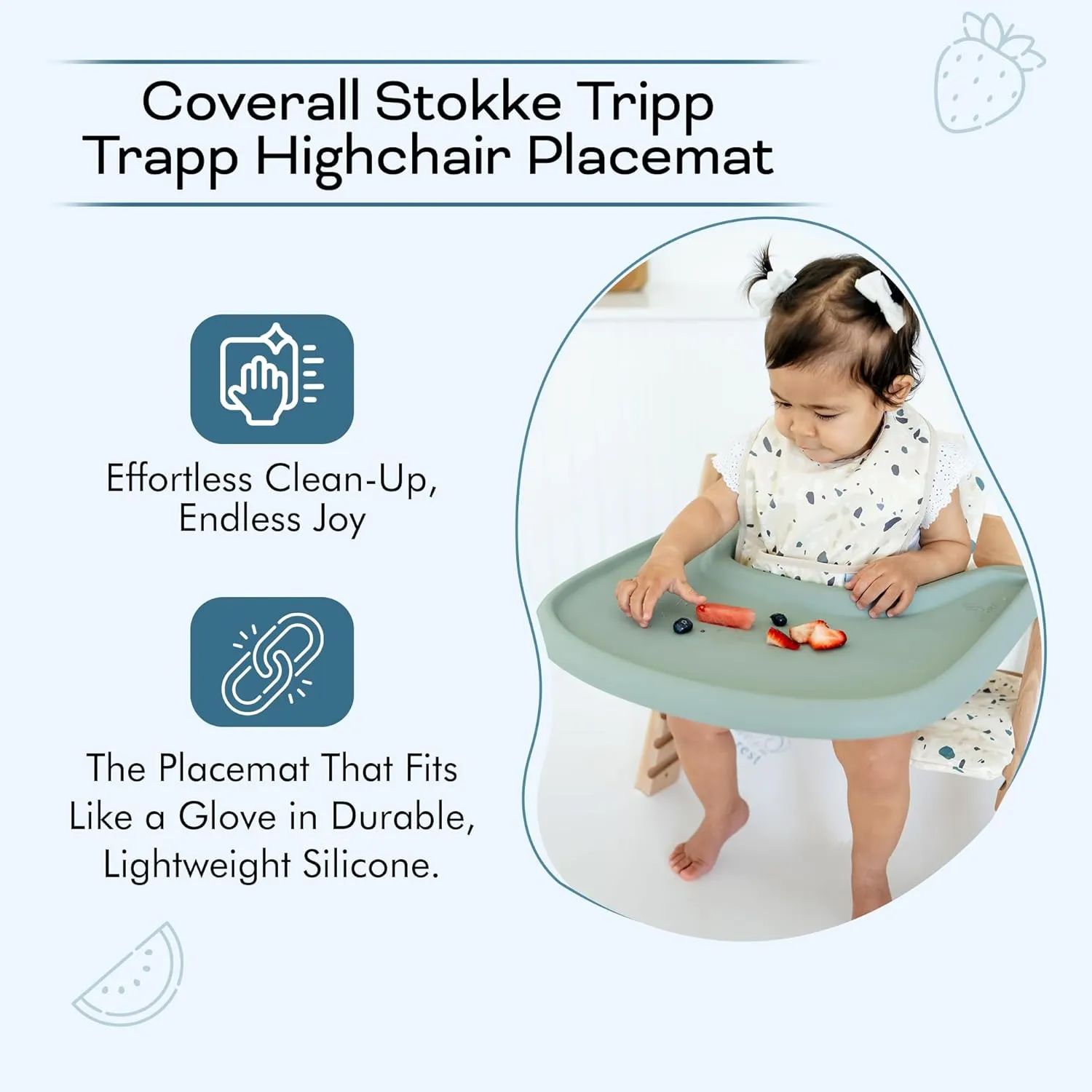 Coverall Stokke Tripp Trapp Highchair Placemat, Silicone Placemat for High Chair Tray,Lightweight,Durable Material,Wipeable & Washable, Easy to Clean (Dusty Pink)