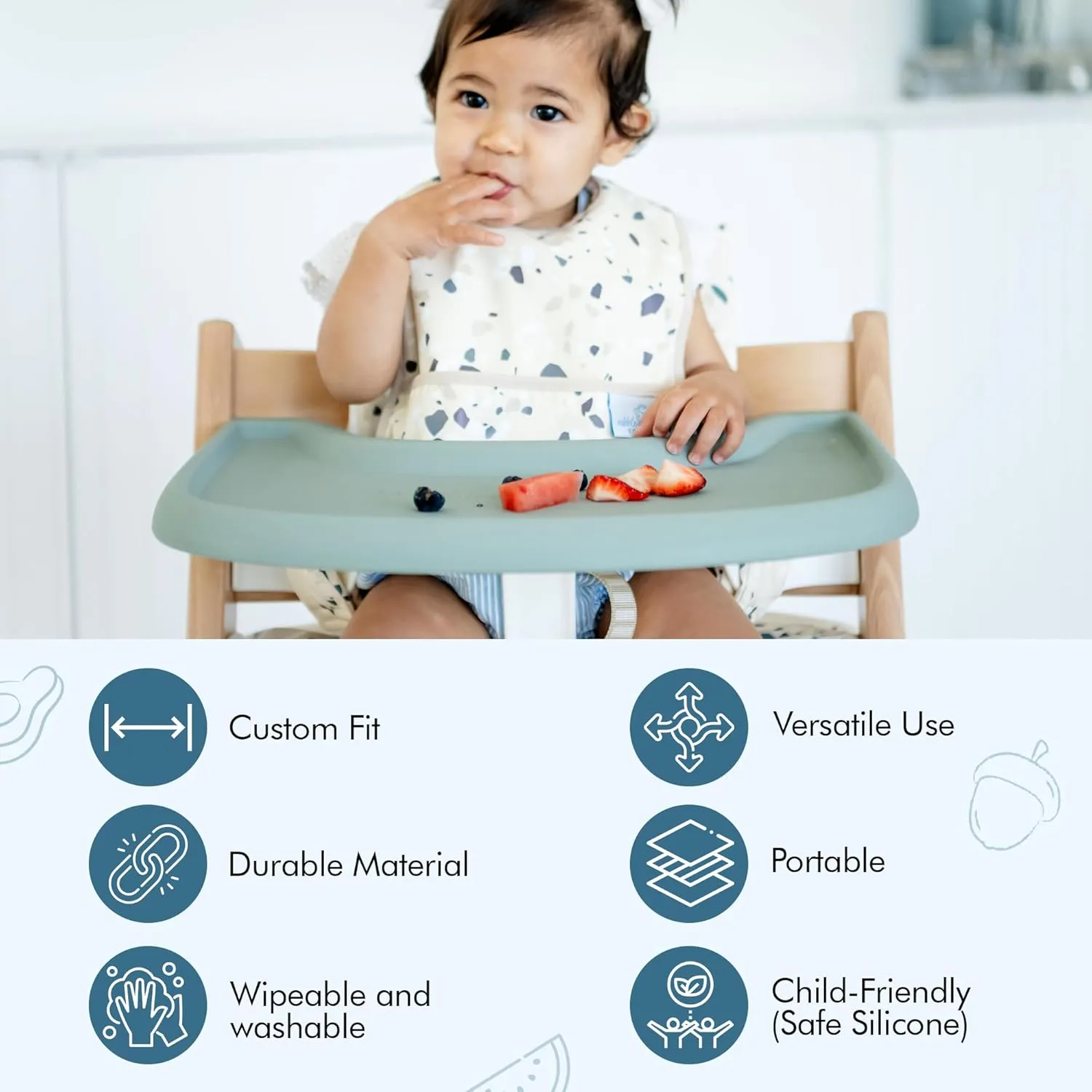 Coverall Stokke Tripp Trapp Highchair Placemat, Silicone Placemat for High Chair Tray,Lightweight,Durable Material,Wipeable & Washable, Easy to Clean (Dusty Pink)