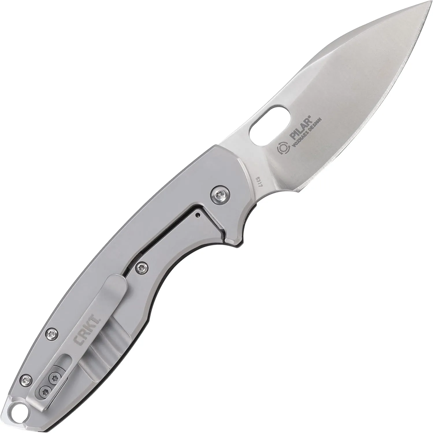CRKT Pilar III EDC Folding Pocket Knife: Compact Everyday Carry, Satin Blade with Finger Choil, Thumb Slot Open, G10 Handle, Reversible Pocket Clip 5317