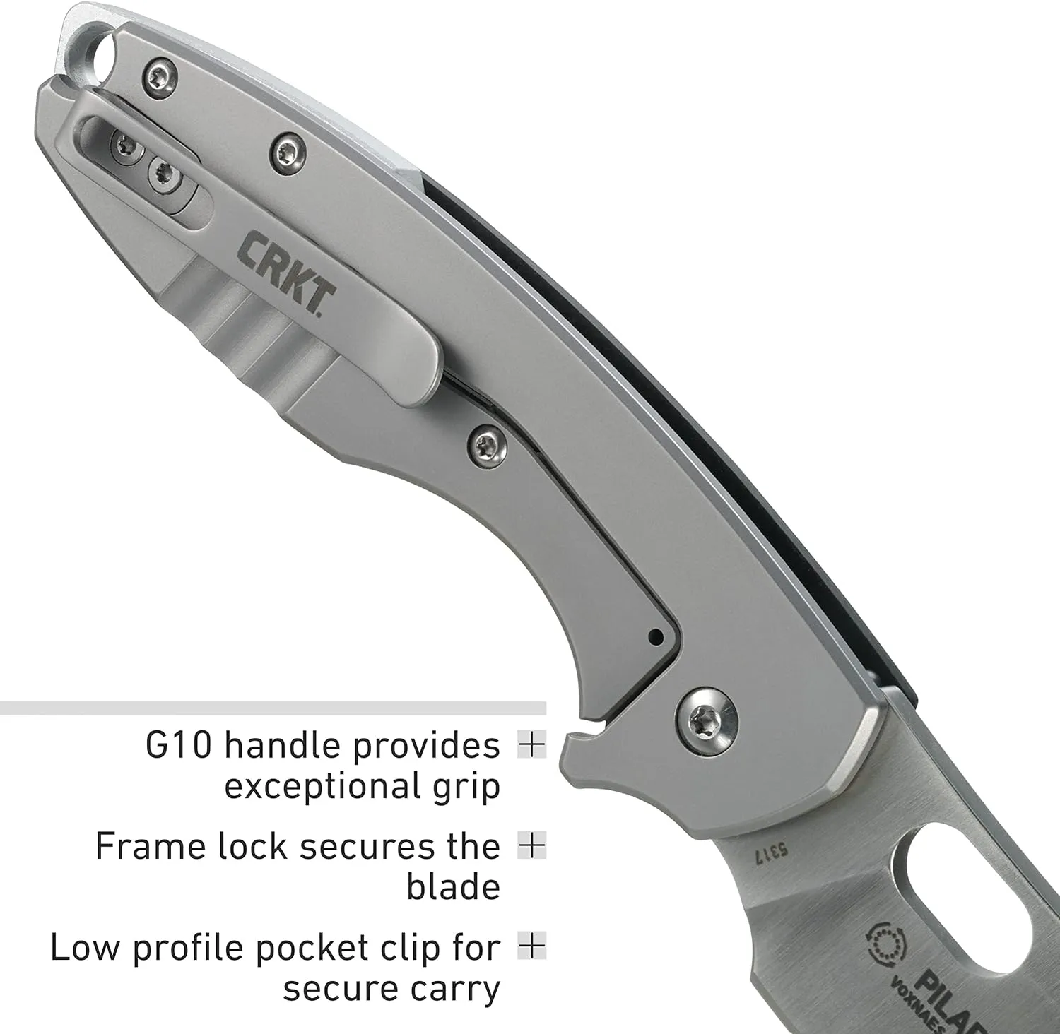 CRKT Pilar III EDC Folding Pocket Knife: Compact Everyday Carry, Satin Blade with Finger Choil, Thumb Slot Open, G10 Handle, Reversible Pocket Clip 5317