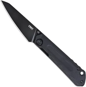CRKT Straight Black Everyday Carry EDC Folding Knife with Frame Lock: D2 Steel Plain Edge Blade, Stainless Steel Handle, Pocket Clip, 2670