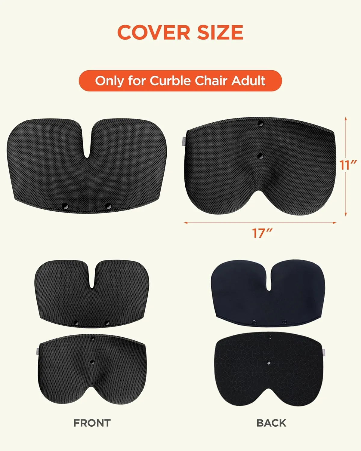 curble Grand Cover, Detachable Cover for Adult Chair, Ergonomic Chair Back Support and Lumbar Support (Black)