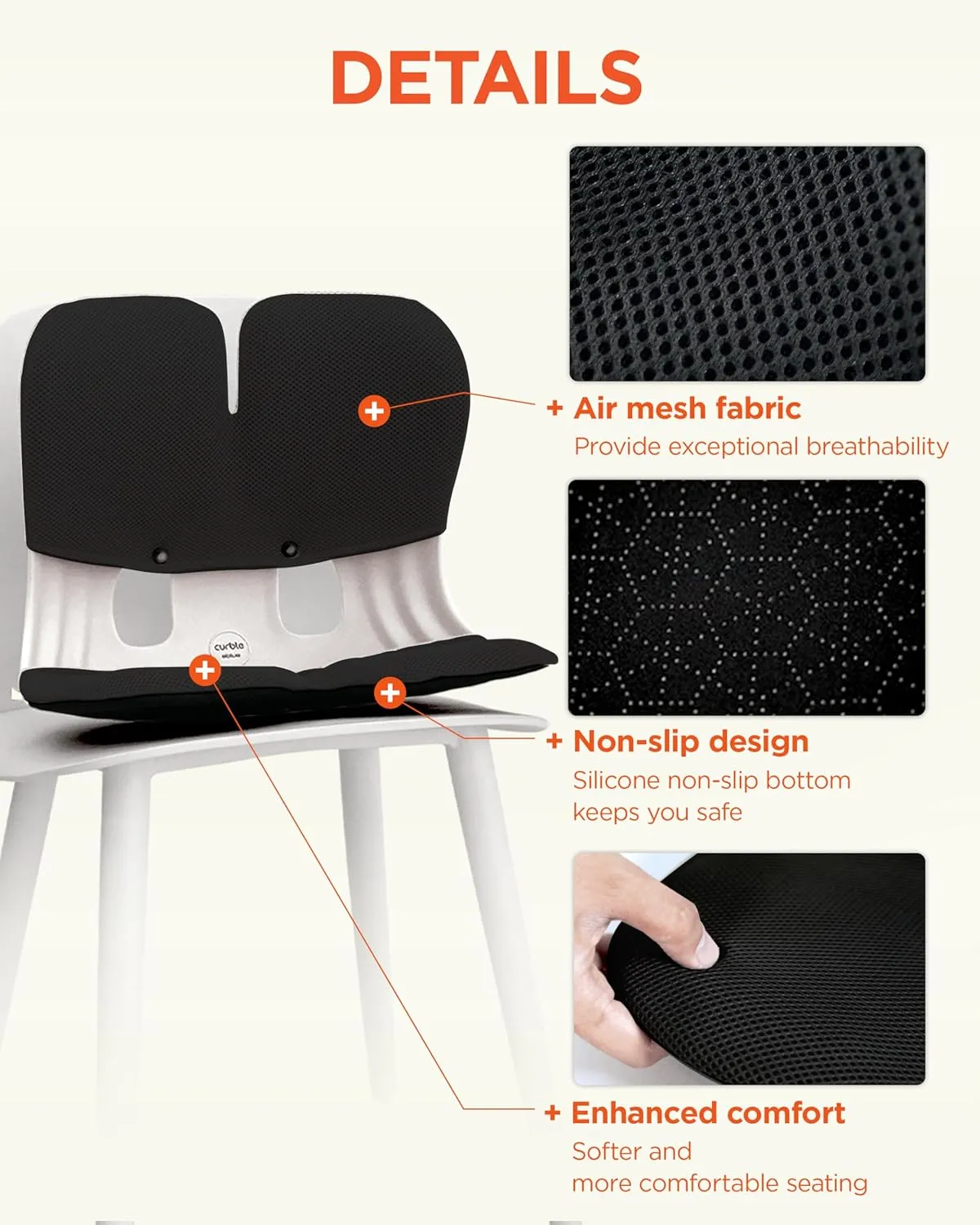 curble Grand Cover, Detachable Cover for Adult Chair, Ergonomic Chair Back Support and Lumbar Support (Black)
