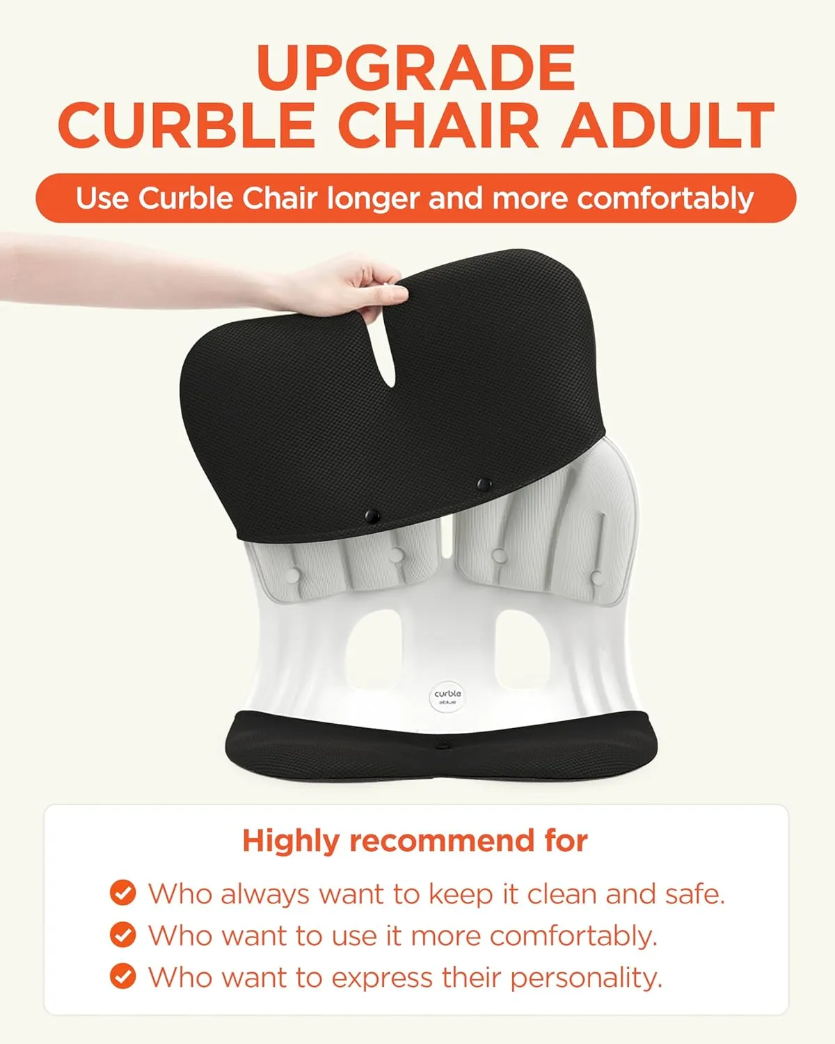 curble Grand Cover, Detachable Cover for Adult Chair, Ergonomic Chair Back Support and Lumbar Support (Black)