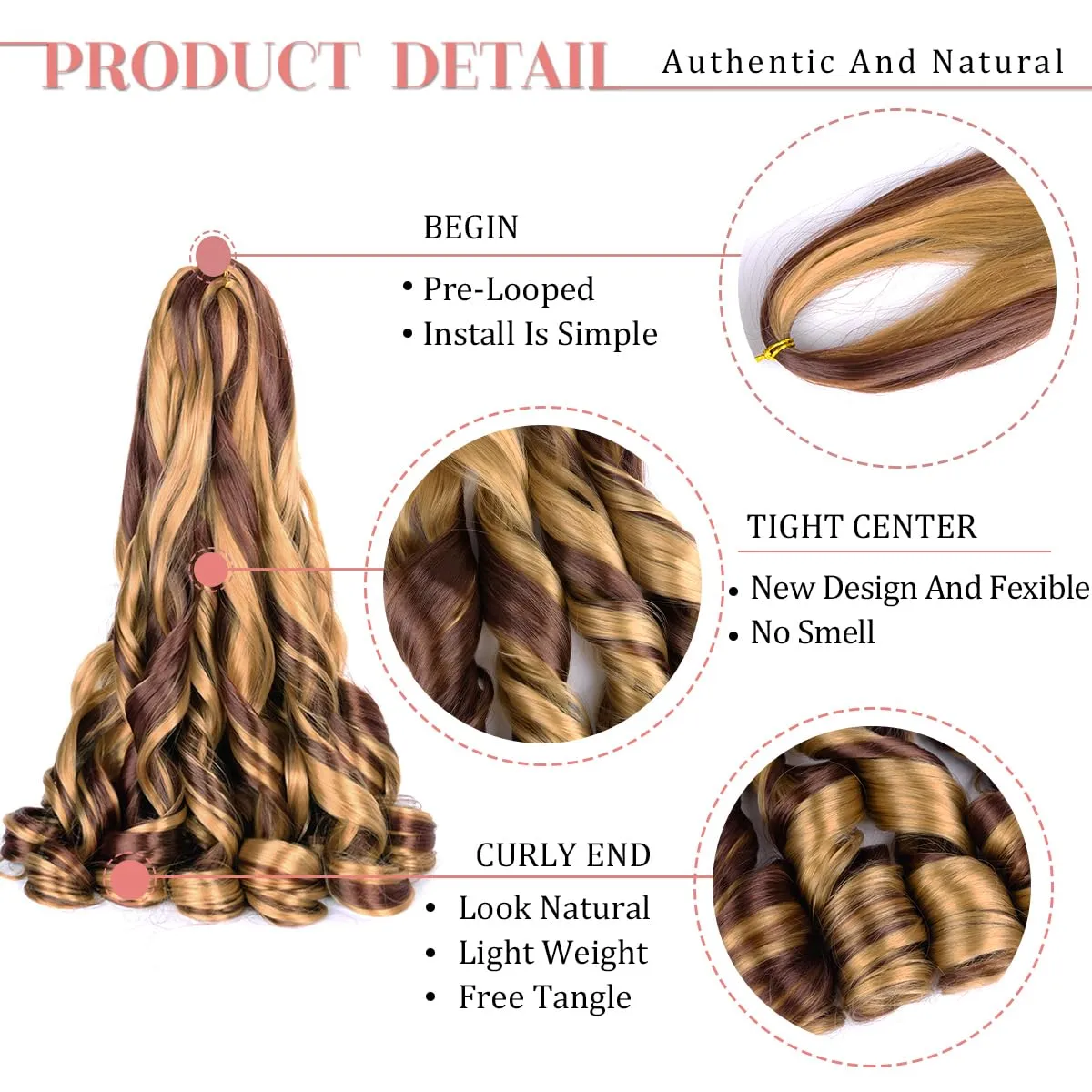 Curly Braiding Hair 8 packs Spanish Curly Crochet Hair P27/33 Bouncy Braiding Hair Extensions 24 Inch Pre Stretched French Curl Braids Hair (24 Inch Pack of 8,P27/33)