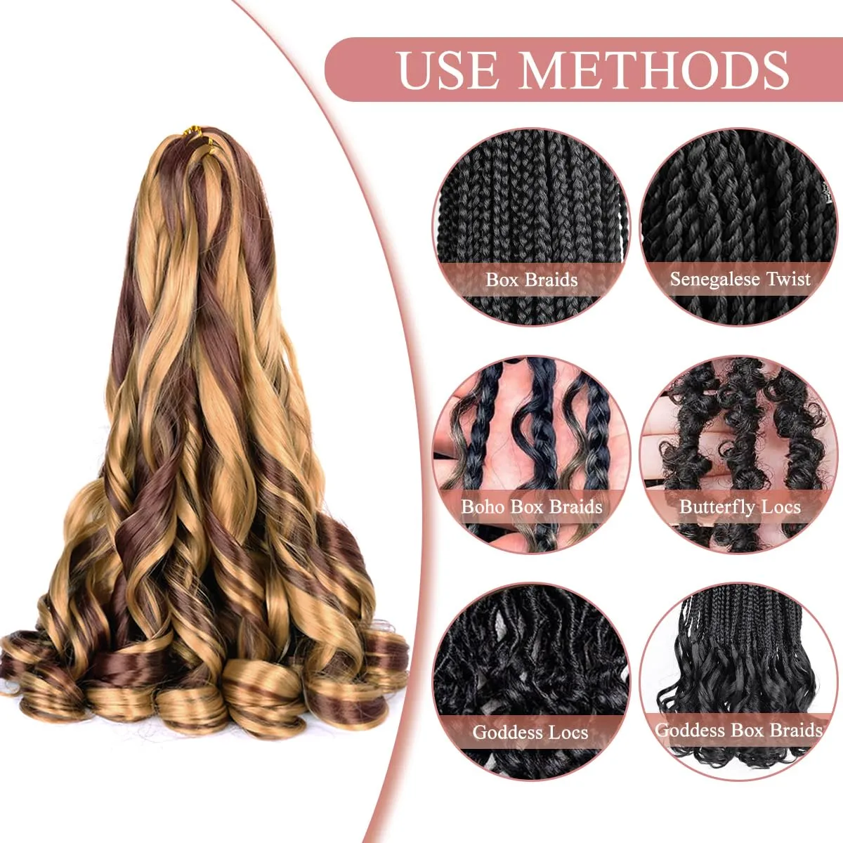 Curly Braiding Hair 8 packs Spanish Curly Crochet Hair P27/33 Bouncy Braiding Hair Extensions 24 Inch Pre Stretched French Curl Braids Hair (24 Inch Pack of 8,P27/33)