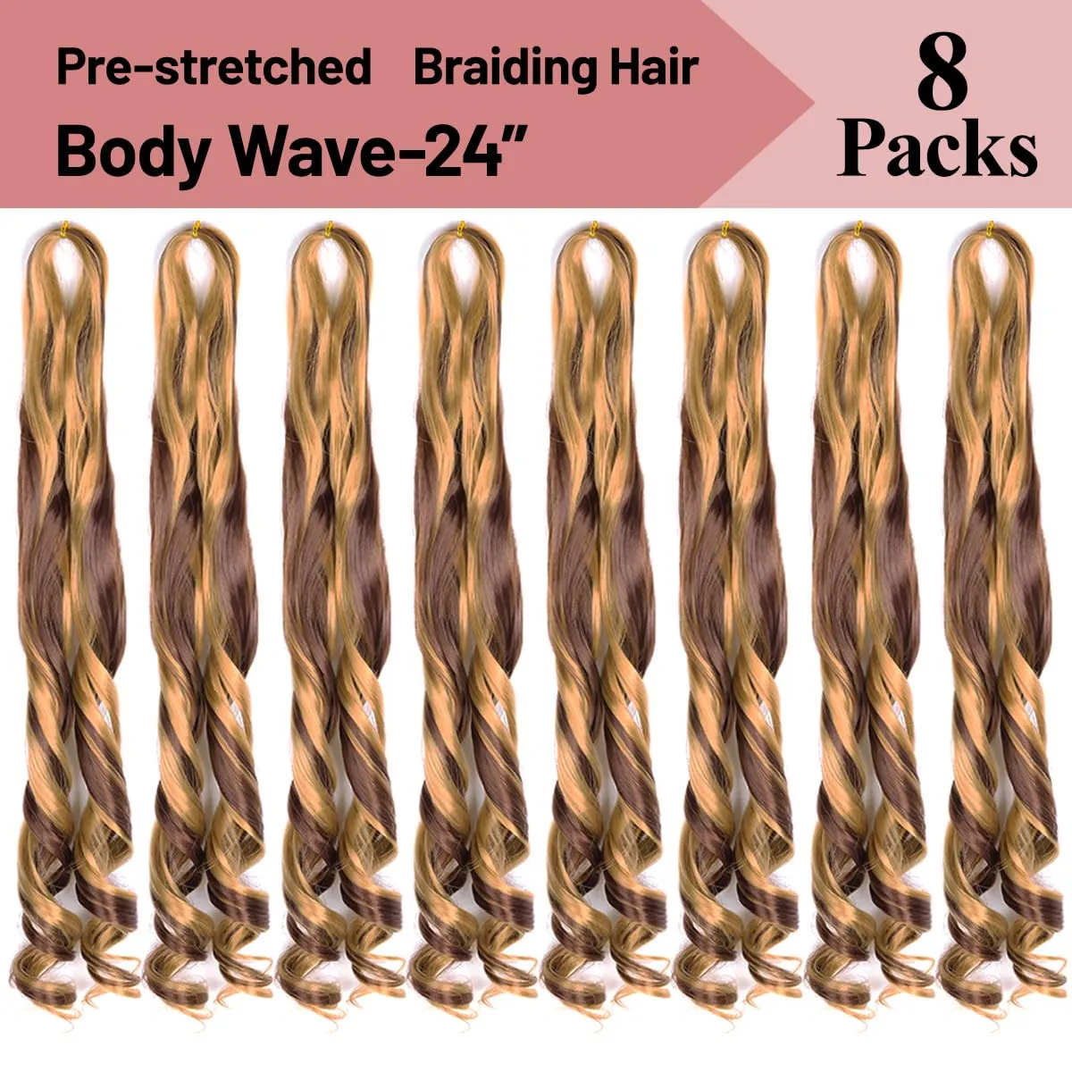 Curly Braiding Hair 8 packs Spanish Curly Crochet Hair P27/33 Bouncy Braiding Hair Extensions 24 Inch Pre Stretched French Curl Braids Hair (24 Inch Pack of 8,P27/33)