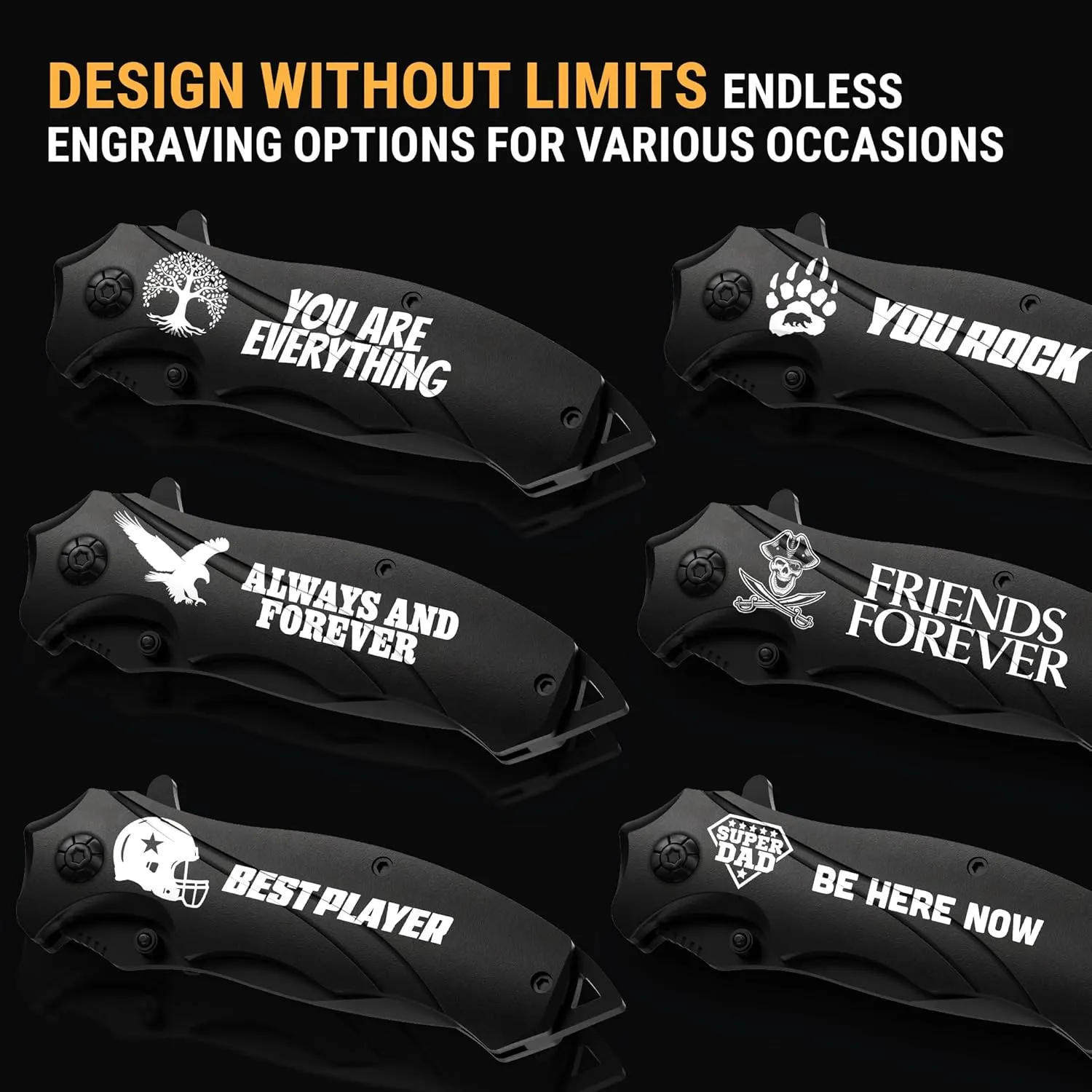 Custom Knife for Men and Women - Personalized Idea Gifts - Engraved Gifts for Dad Husband Boyfriend Wife Girlfriend - Customized Pocket Knives for Birthday - Best Unique Present 6495 PS New Black