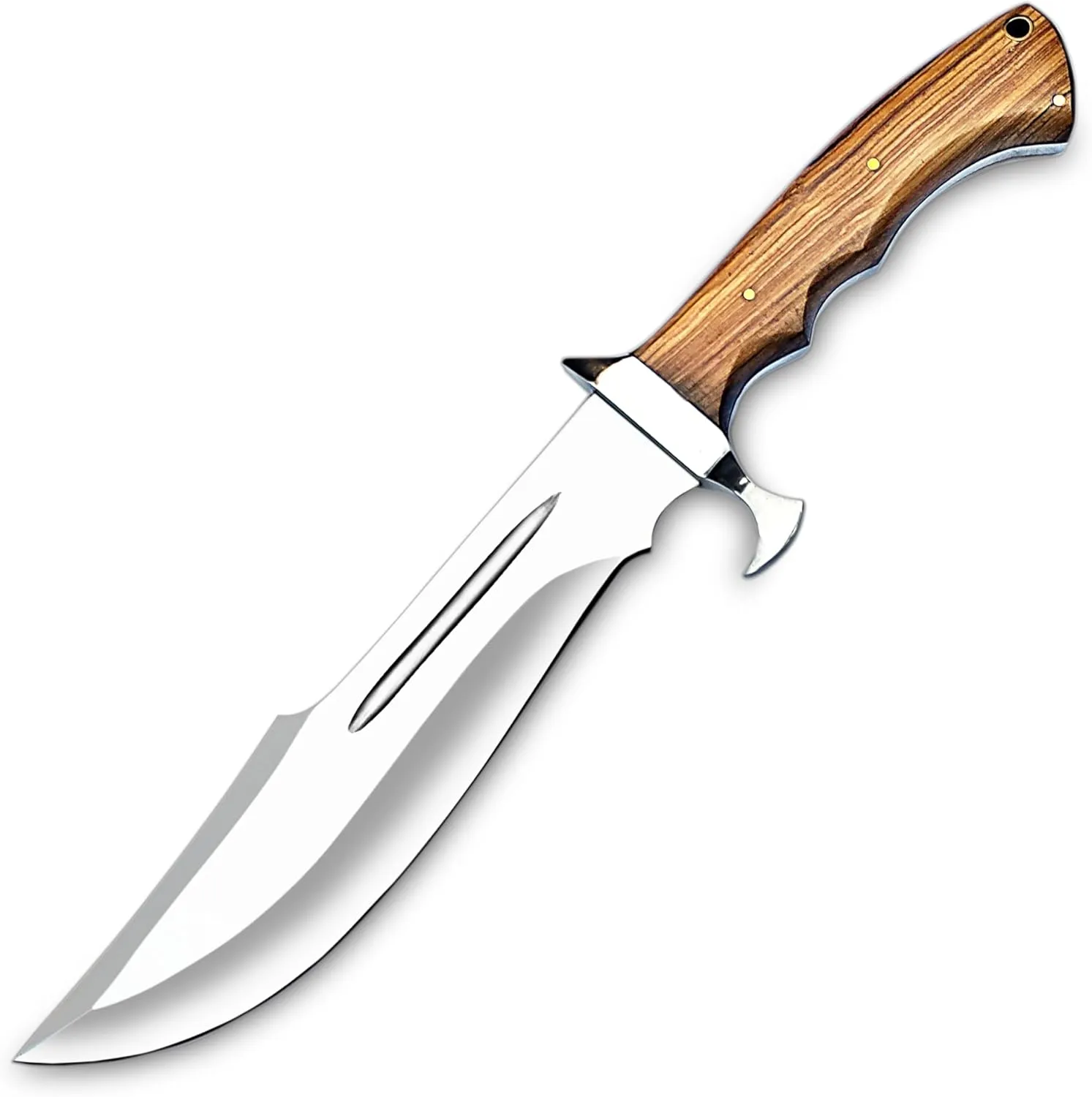D2 Handmade 14-Inch Bowie Knife, Full-Tang Fixed Blade with Leather Sheath, Hunting Knife with Wood Handle - Suitable for Outdoor, Survival, Camping, Hiking, Gifts for Men