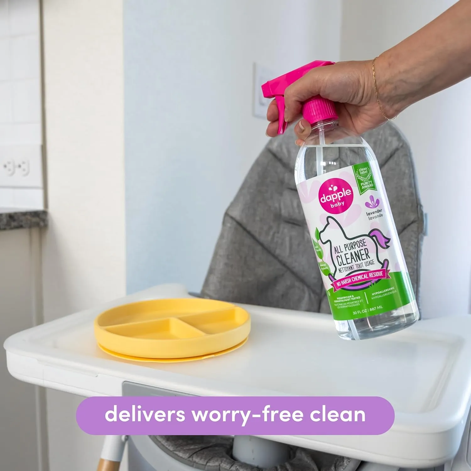 Dapple Baby All Purpose Cleaning Spray, Hypoallergenic for Toys, High Chairs, Swings, Counters, Powered by Plants, 1 Pump Included, Lavender, 30 Fl Oz (Pack of 2)